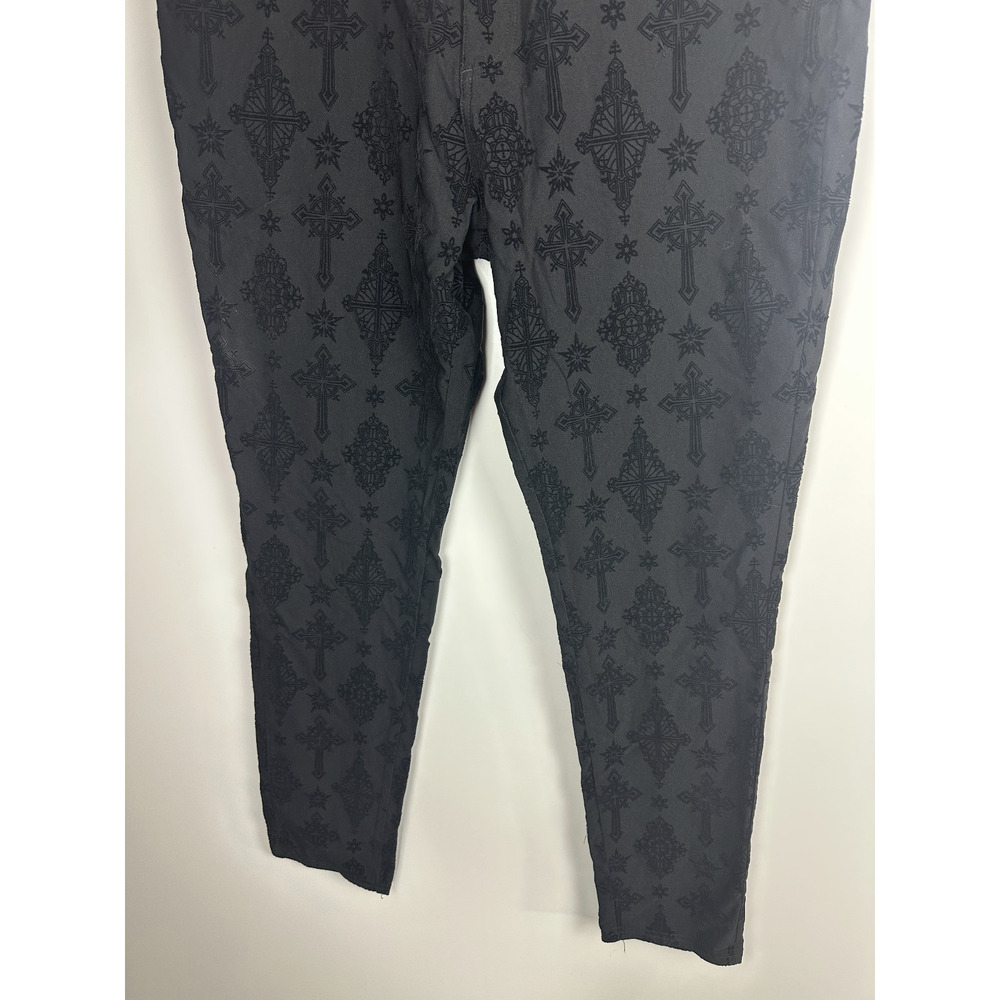 NWT Killstar Nora Flocked Trousers Velvet Baroque Cross XL Gothic Grunge Skinny - Picture 10 of 13